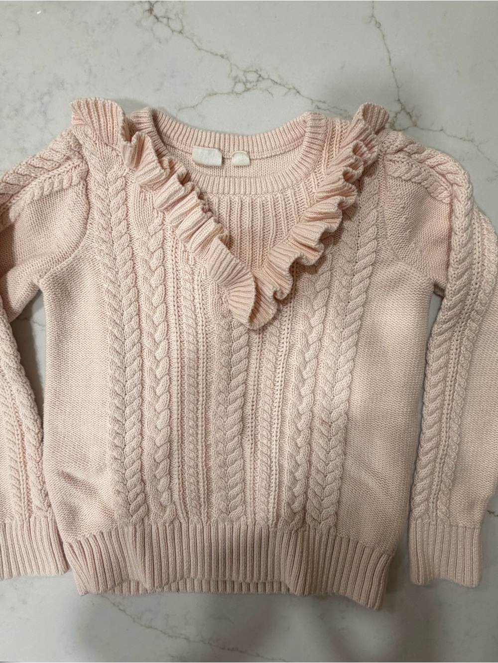 Gap Kids Girls Size 8 Blush Pink Cable Knit Ruffle Sweater